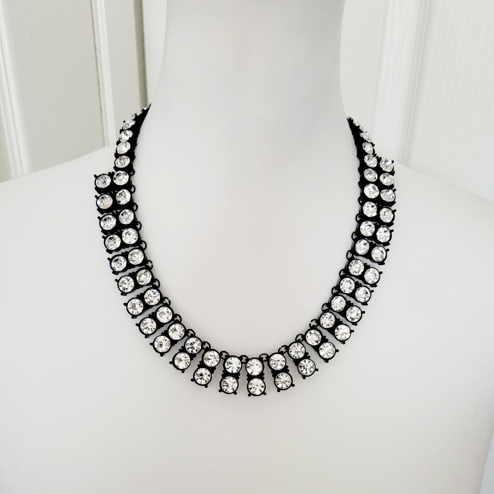 Chico's | NWOT Black Enamel 'Riviere' Crystal Rhinestone Choker Necklace - Picture 4 of 13